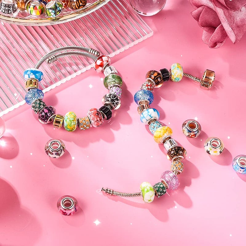AIPRIDY 120 Pieces Assorted European Craft Beads Large Hole Lampwork Spacer Beads Colorful European Beads for DIY Necklace Bracelet Jewelry Making (Bauhinia) - Image 3