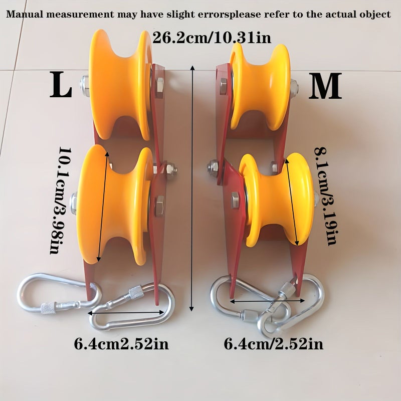 Heavy Duty Foldable Manual Pulley System With Dual V Groove Wheels And Tension Knob Model XL Durable Metal Construction Labor Saving Design 1102.31 LB Load Capacity For Construction Aerial Work Tents Wall Mounted With Anti Slip Rope - Image 2