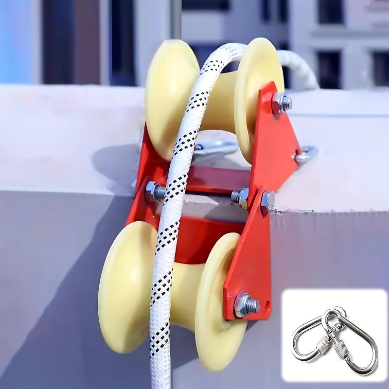 Heavy Duty Foldable Manual Pulley System With Dual V Groove Wheels And Tension Knob Model XL Durable Metal Construction Labor Saving Design 1102.31 LB Load Capacity For Construction Aerial Work Tents Wall Mounted With Anti Slip Rope - Image 1