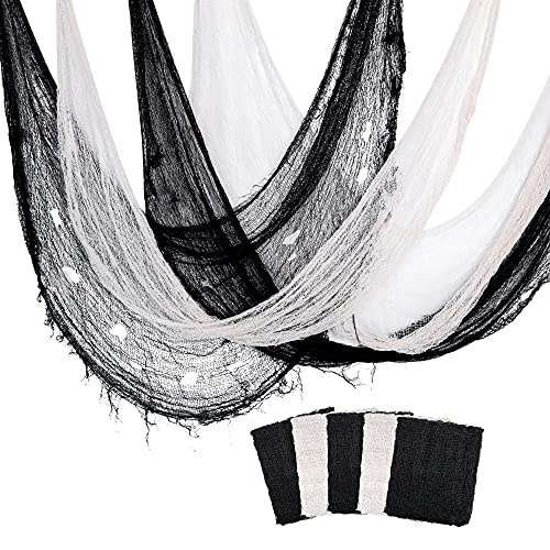 Alpurple 5 Pcs Halloween Creepy Cloth, 30 x 72 Inch Scary Spooky Fabric Cloth, Freaky Loose Weave Fabric Creepy Gauze for Halloween Party Decoration (3 Black + 2 White) - Image 1