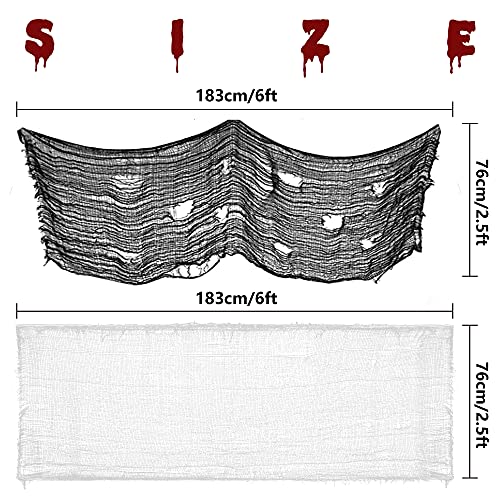 Alpurple 5 Pcs Halloween Creepy Cloth, 30 x 72 Inch Scary Spooky Fabric Cloth, Freaky Loose Weave Fabric Creepy Gauze for Halloween Party Decoration (3 Black + 2 White) - Image 2