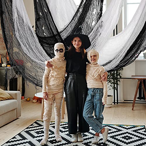 Alpurple 5 Pcs Halloween Creepy Cloth, 30 x 72 Inch Scary Spooky Fabric Cloth, Freaky Loose Weave Fabric Creepy Gauze for Halloween Party Decoration (3 Black + 2 White) - Image 5