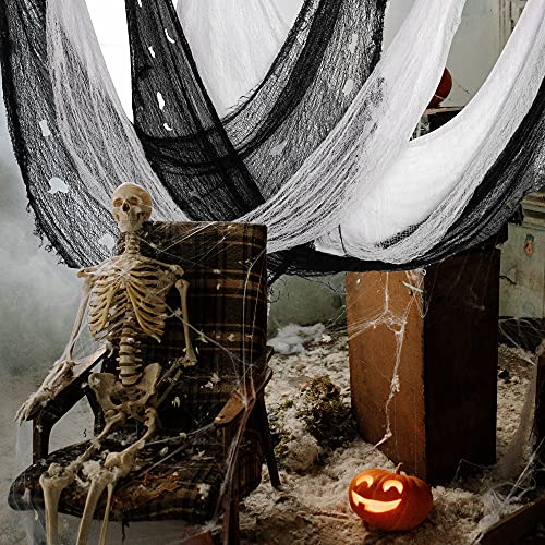 Alpurple 5 Pcs Halloween Creepy Cloth, 30 x 72 Inch Scary Spooky Fabric Cloth, Freaky Loose Weave Fabric Creepy Gauze for Halloween Party Decoration (3 Black + 2 White) - Image 4