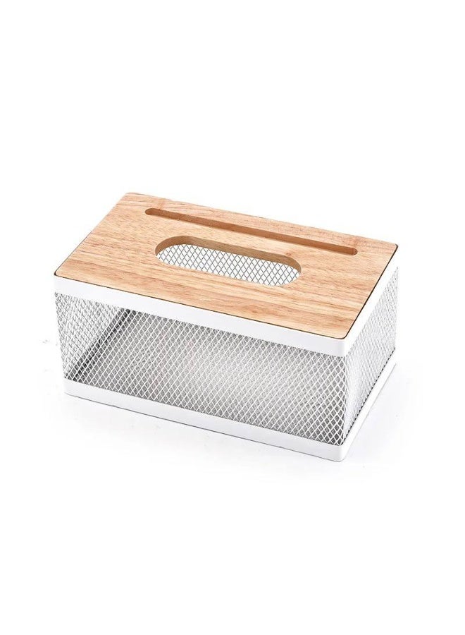 Metal Tissue Box with Bamboo Lid and Phone Holder, Modern and Classic Creative Tissue Box for Hotels, Cafes, Home, Office, Holds About 550 Tissues. - Image 1