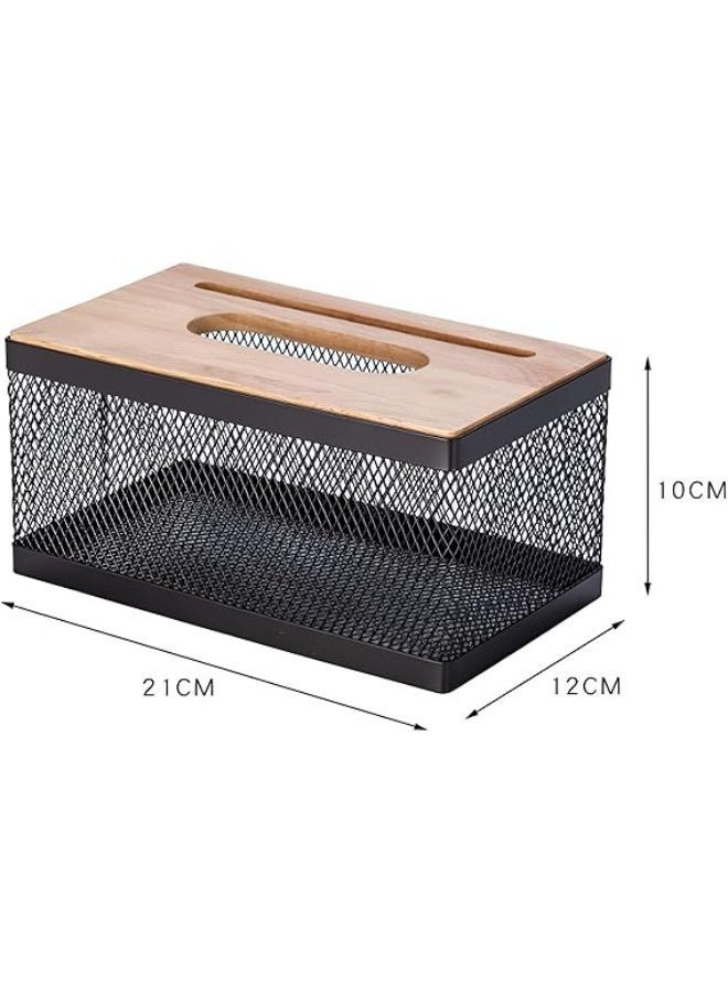 Metal Tissue Box with Bamboo Lid and Phone Holder, Modern and Classic Creative Tissue Box for Hotels, Cafes, Home, Office, Holds About 550 Tissues. - Image 4