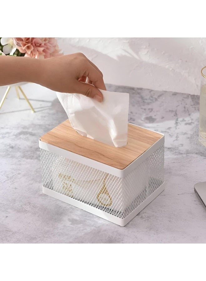 Metal Tissue Box with Bamboo Lid and Phone Holder, Modern and Classic Creative Tissue Box for Hotels, Cafes, Home, Office, Holds About 550 Tissues. - Image 3
