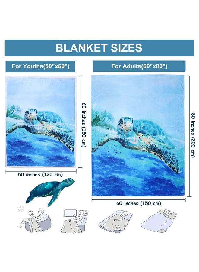 Sviuse Turtle Blanket Throw Sea 3D Turtles Kids Sherpa Blanket Soft Plush Fleece Abstract Tortoise Blue Sea Animals Blanket Gifts for Turtle Lovers Couch Bed Chair Office Sofa (50" x 60", Turtle 1) - Image 3