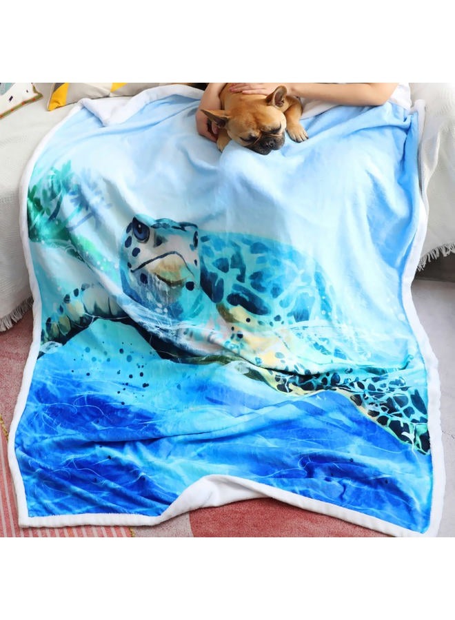 Sviuse Turtle Blanket Throw Sea 3D Turtles Kids Sherpa Blanket Soft Plush Fleece Abstract Tortoise Blue Sea Animals Blanket Gifts for Turtle Lovers Couch Bed Chair Office Sofa (50" x 60", Turtle 1) - Image 1