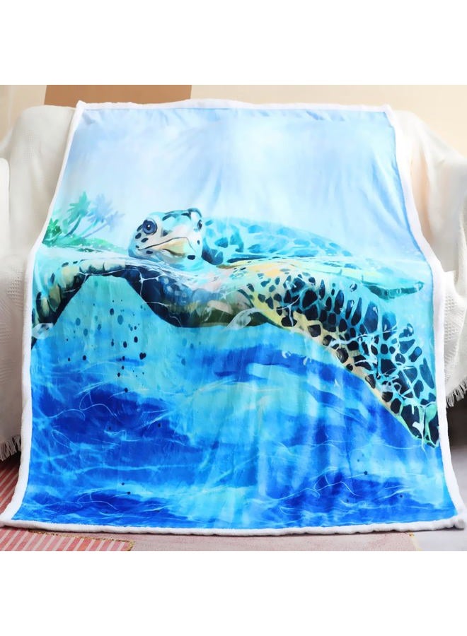 Sviuse Turtle Blanket Throw Sea 3D Turtles Kids Sherpa Blanket Soft Plush Fleece Abstract Tortoise Blue Sea Animals Blanket Gifts for Turtle Lovers Couch Bed Chair Office Sofa (50" x 60", Turtle 1) - Image 2