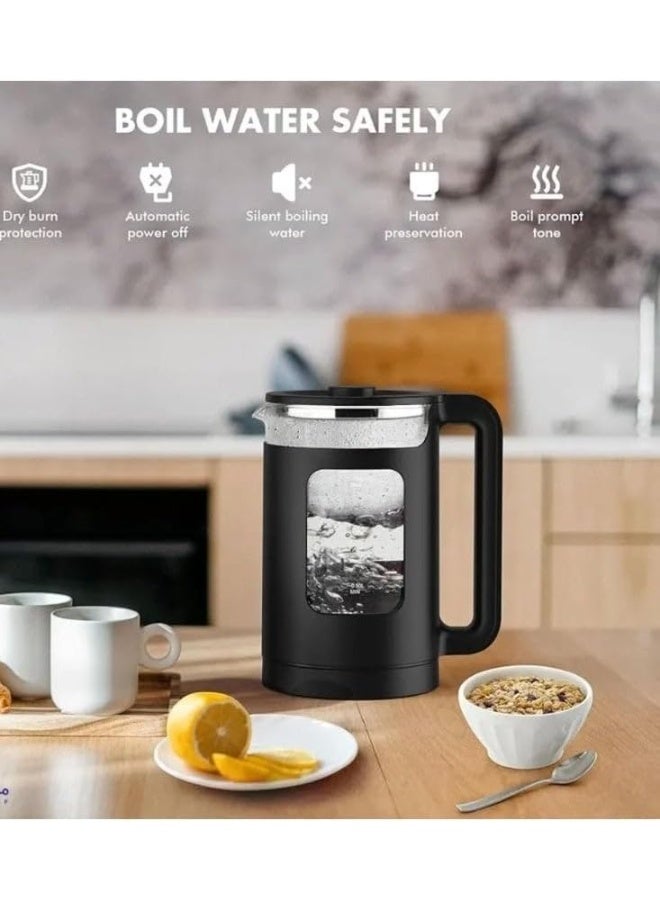 DENX DX3801 1.8L Glass Electric Kettle 1500W Rapid Boil with Blue LED, Auto Shut-Off & Boil-Dry Protection, BPA-Free Glass, 360° Swivel Cordless Base for Home Kitchen - Image 5