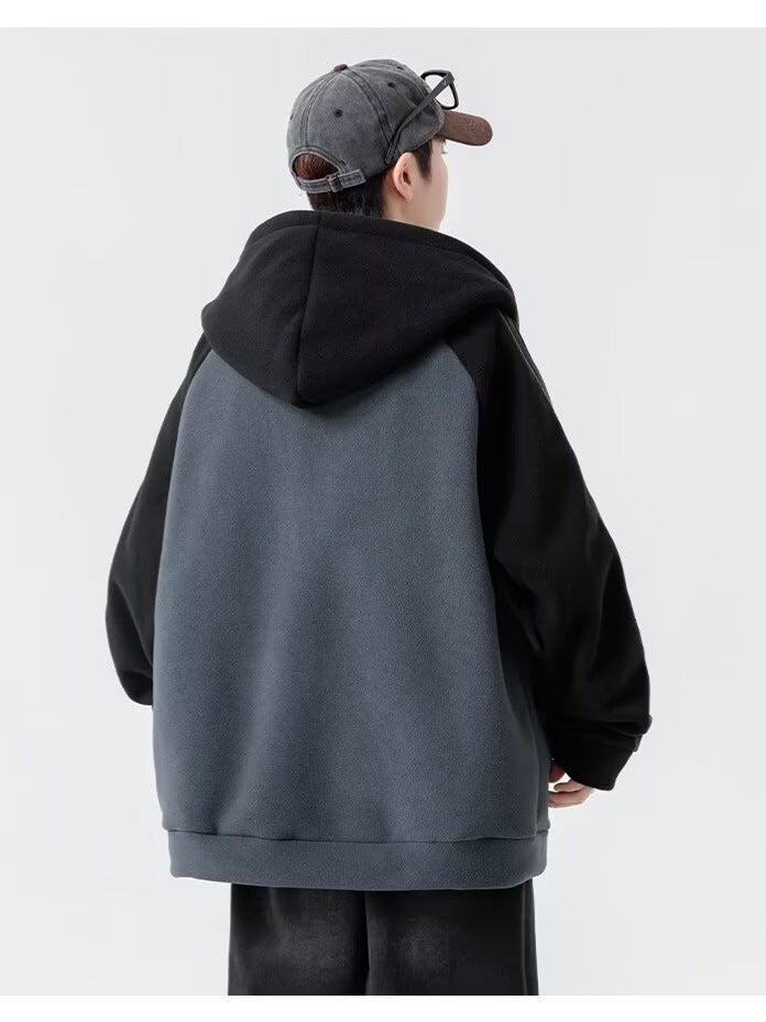 Double-Sided Velvet Jacket Men'S Trendy Brand Clothes Sweatshirt Loose Hooded Polar Fleece Thickeneded Warm Top - Image 4