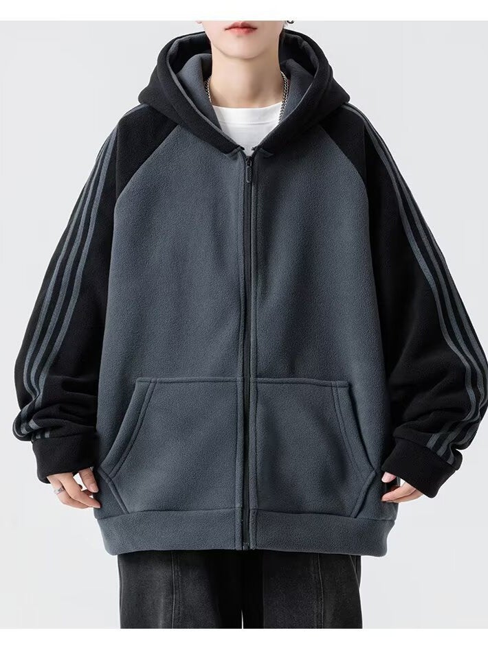 Double-Sided Velvet Jacket Men'S Trendy Brand Clothes Sweatshirt Loose Hooded Polar Fleece Thickeneded Warm Top - Image 2
