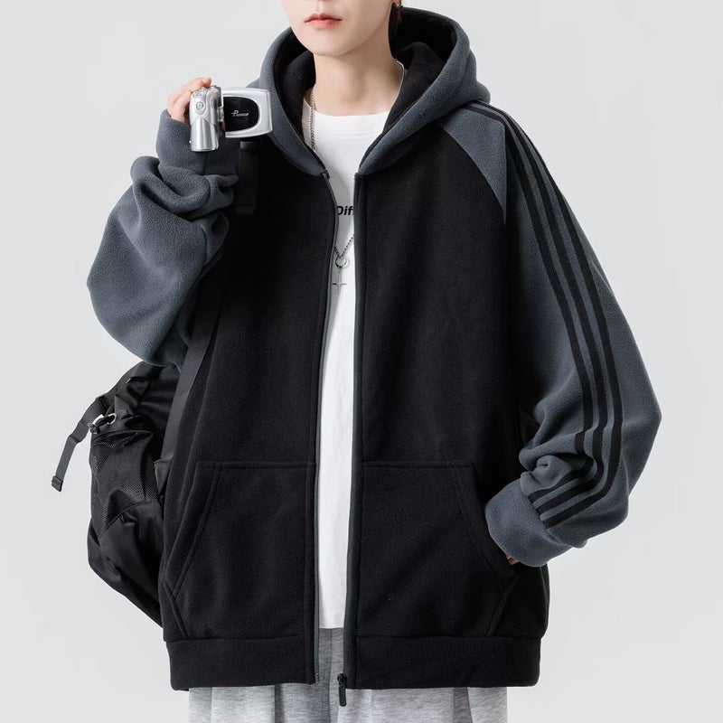 Double-Sided Velvet Jacket Men'S Trendy Brand Clothes Sweatshirt Loose Hooded Polar Fleece Thickeneded Warm Top - Image 1