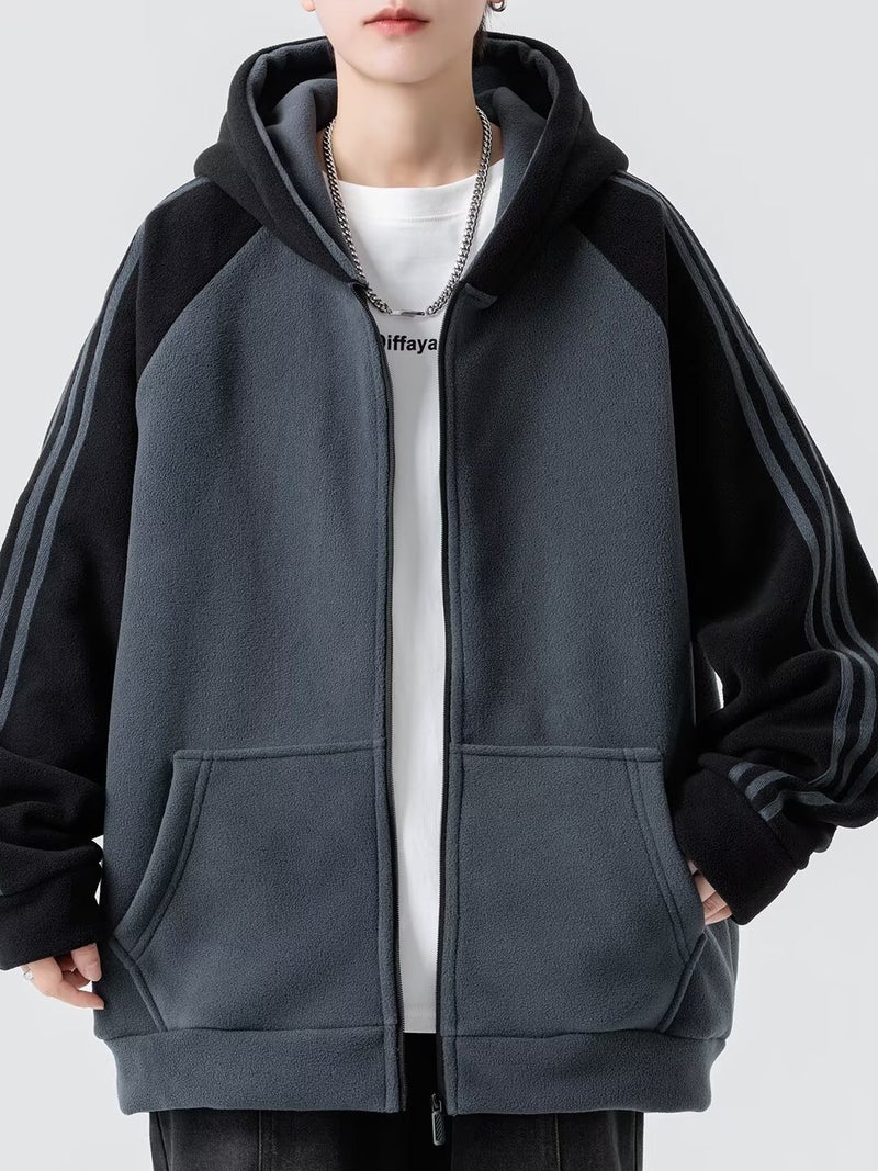 Double-Sided Velvet Jacket Men'S Trendy Brand Clothes Sweatshirt Loose Hooded Polar Fleece Thickeneded Warm Top - Image 3