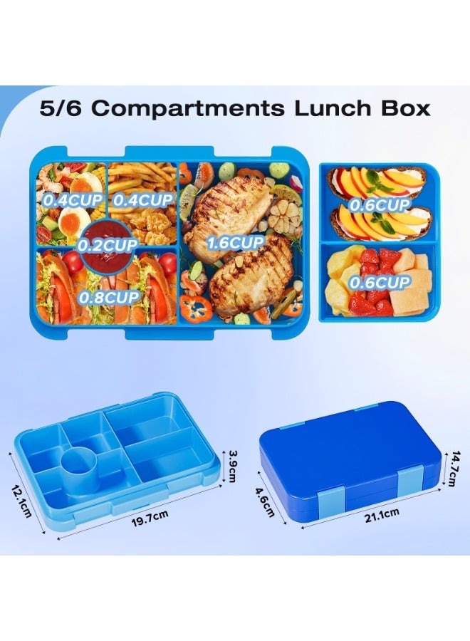 Yakiter Bento Box Lunch Box, 810ML Bento Box for Kids Children with 6 Compartments Cutlery Set, Leak Proof Lunch Box for Kids Adults, Snack Box for School Kindergarten,Nursery, Office（Blue） - Image 3