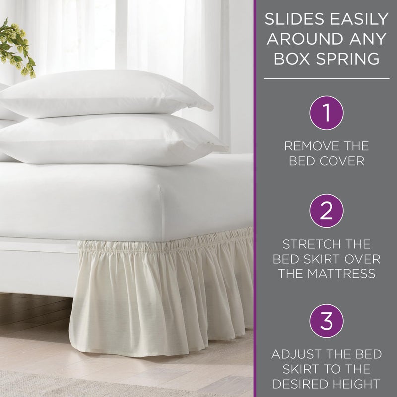 EASY FIT Eyelet Elastic Wrap Around Bed Skirt, Easy On/Off Dust Ruffle (18 Inch Drop), Queen/King, White - Image 5