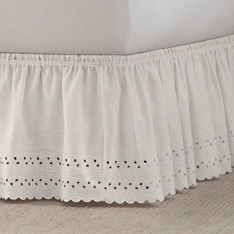 EASY FIT Eyelet Elastic Wrap Around Bed Skirt, Easy On/Off Dust Ruffle (18 Inch Drop), Queen/King, White - Image 2