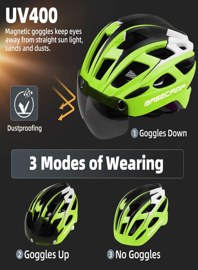 Basecamp Bike Helmet, Bicycle Helmet with Rear Light & Detachable Magnetic Goggles Lightweight Cycling Helmet Adjustable for Adult Men Women Mountain & Road (BC-069) - Image 2