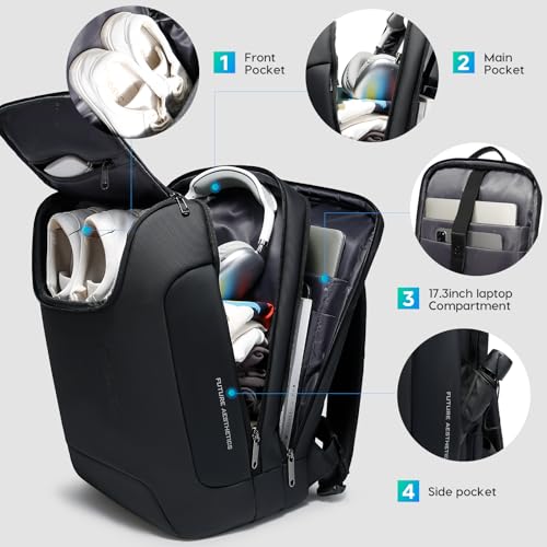 BANGE Men's Laptop Backpack for 17.3Inch Notebook,Waterproof Fashion Travel Backpacks,High Tech Backpack with Water Bottle, Work Business Backpacks for Men and Women - Image 2