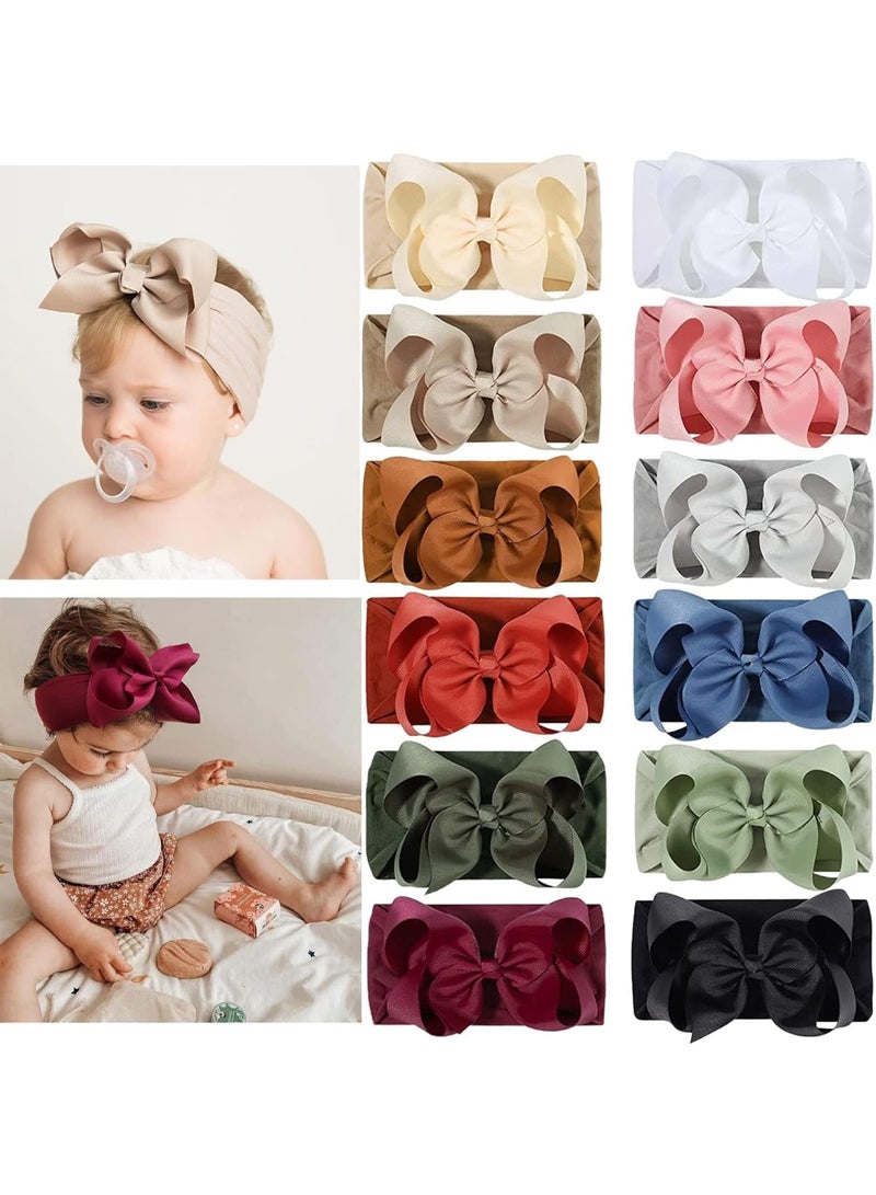 YelaJoy 12PCS Baby Nylon Headbands, Soft Stretchy Newborn Head Bands With Handmade Bows, Comfortable Baby Head Cover For Infants Toddlers Girls Photography Props Accessories Newborn Gifts - Image 1