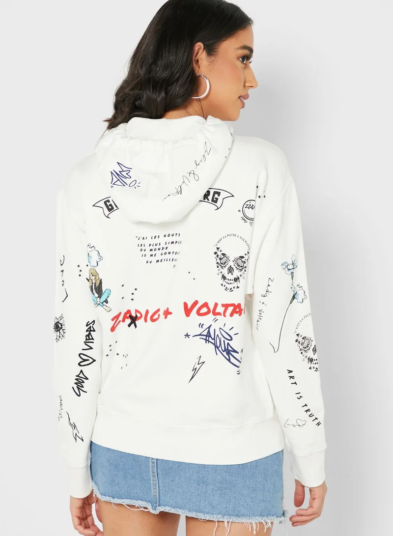 ZADIG & VOLTAIRE Spencer Printed Zip Through Hoodie