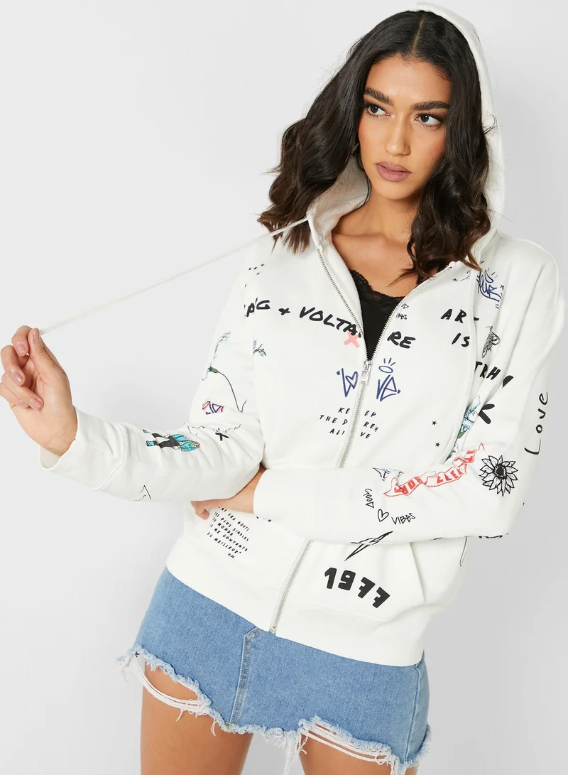 ZADIG & VOLTAIRE Spencer Printed Zip Through Hoodie