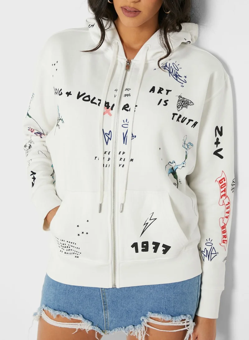 ZADIG & VOLTAIRE Spencer Printed Zip Through Hoodie
