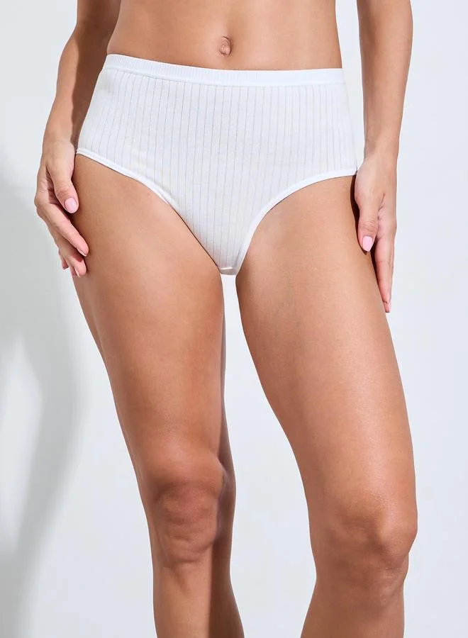 Styli Multi Pack of 5 - Rib Cotton Elastane Solid Full Briefs for Women | Best Price UAE