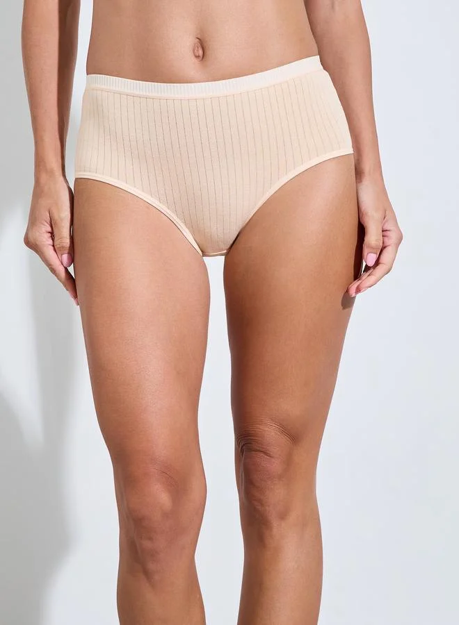 Styli Multi Pack of 5 - Rib Cotton Elastane Solid Full Briefs for Women | Best Price UAE