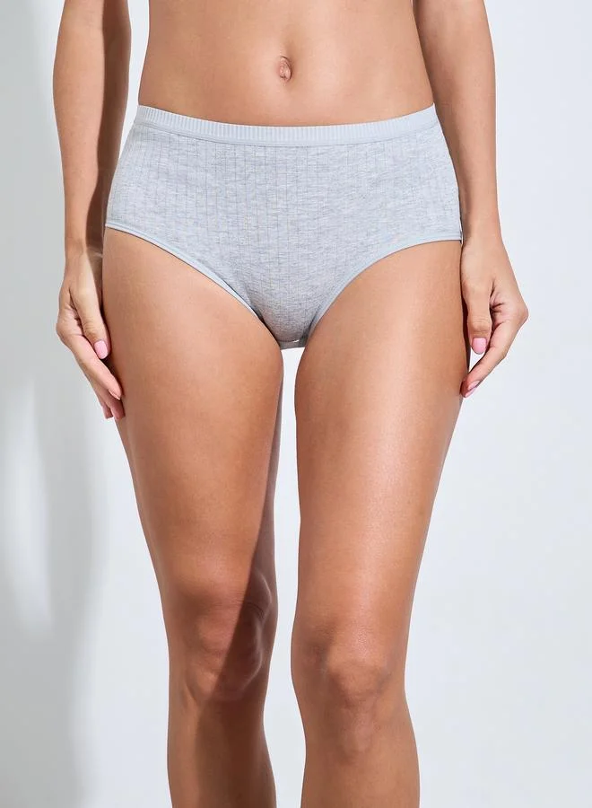 Styli Multi Pack of 5 - Rib Cotton Elastane Solid Full Briefs for Women | Best Price UAE