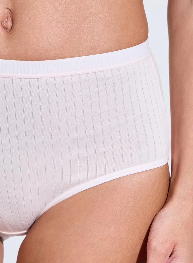 Styli Multi Pack of 5 - Rib Cotton Elastane Solid Full Briefs for Women | Best Price UAE