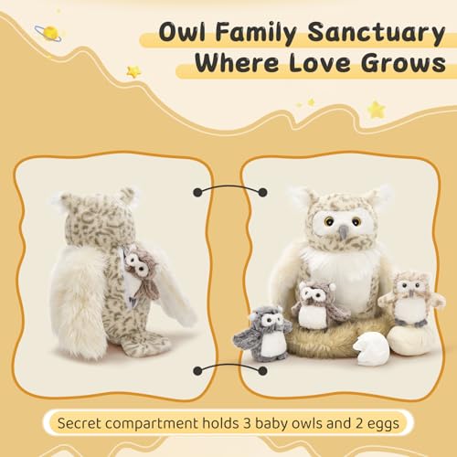 MorisMos 7 Pcs Owl Stuffed Animal with Babies Inside 15 Inches Stuffed Owl Plush Toys Set with Little Baby Owls Eggs Nest Gift for Kids Boys Girls Easter Birthday Christmas - Image 5