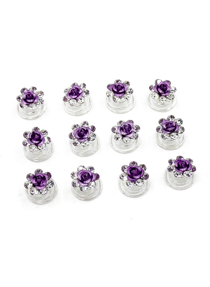 Suoirblss - 24 Pcs Bridal Wedding Rhinstone Spiral Twist Screw Hair Pins Rose Flower Hair Clips Spiral Bobby Pins Hair Bun Styling Tool Hair Accessories Purple - Image 1