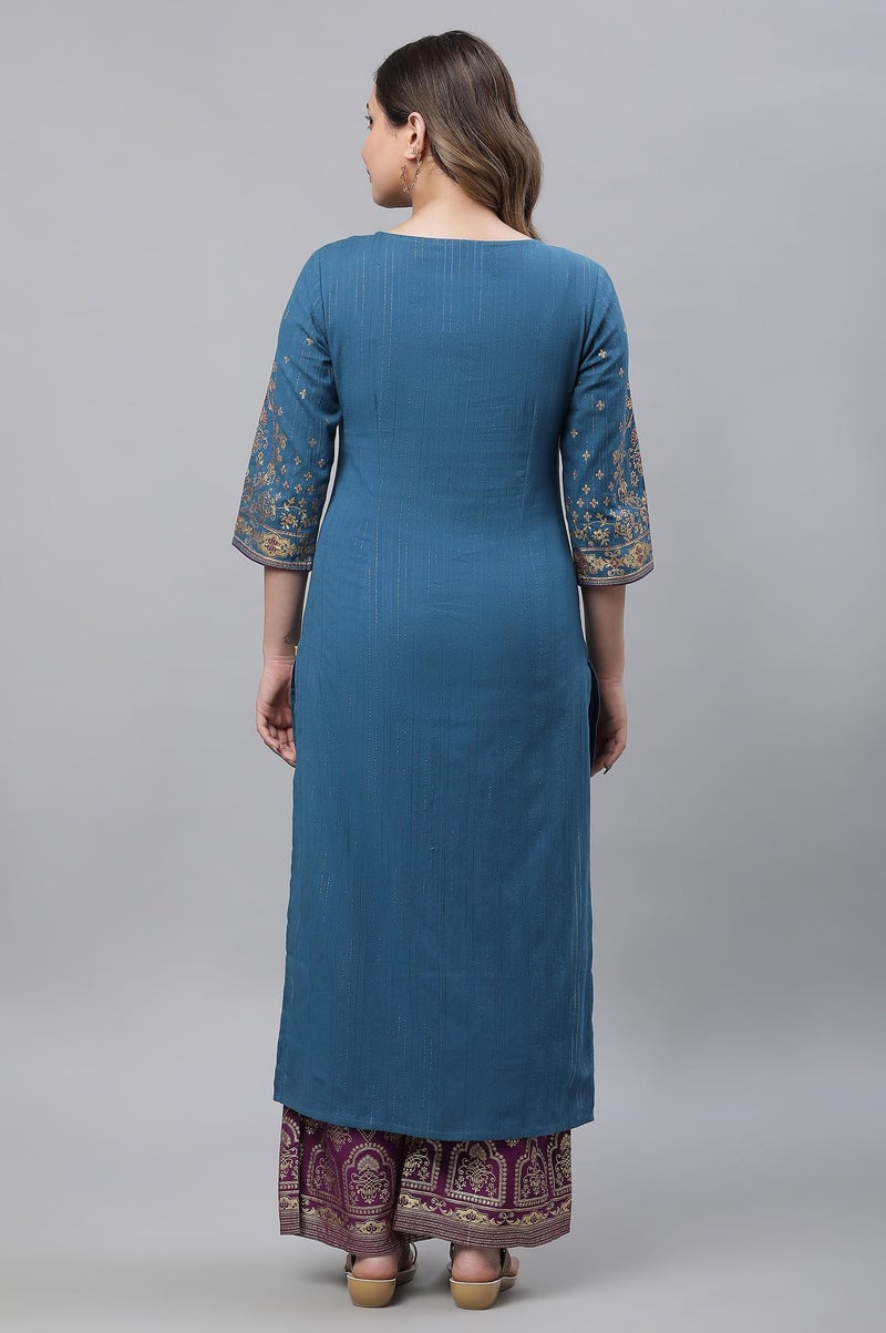 Aurelia Women's Cotton Regular Regular Fit Kurta (24FEA14536-606020_Ink Blue, 2XL - Image 3