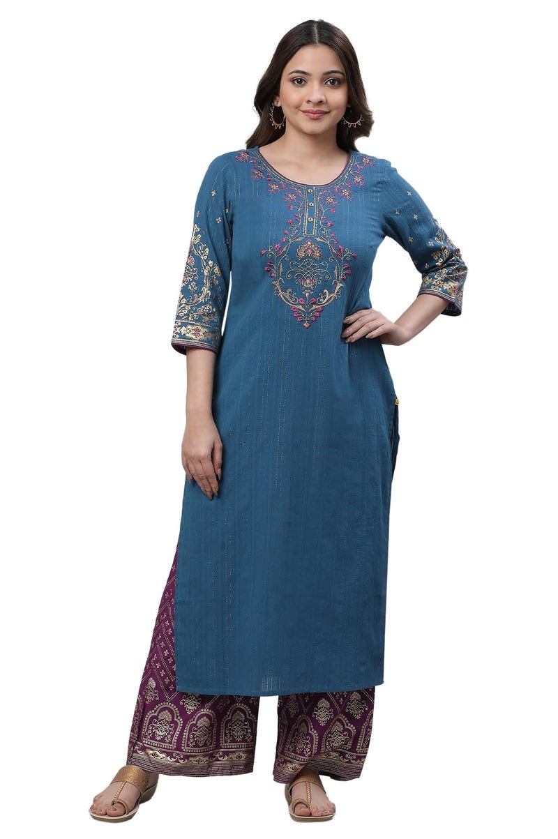 Aurelia Women's Cotton Regular Regular Fit Kurta (24FEA14536-606020_Ink Blue, 2XL - Image 1