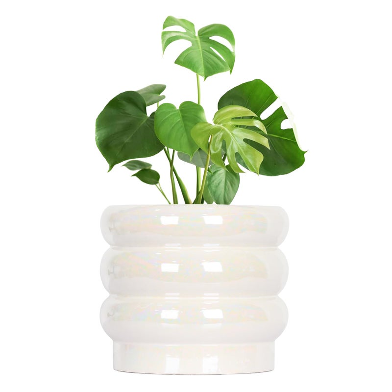 YFFSRJDJ 10 inch Ceramic Plant Pots for Indoor Plants, Rainbow Pearl Glaze Planter with Planters for Plants with Drainage Hole, Orchid Pots, Succulent Pot, Large Flower Pot (White) - Image 1
