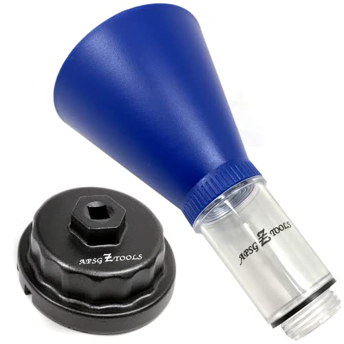 APSG Engine Oil Funnel & Filter Wrench | Locking Threaded Adapter compatible with Toyota Lexus Scion | No-Spill Tool Screws Directly into Filler Neck | Fast & Easy Oil Change with No Mess - Image 1