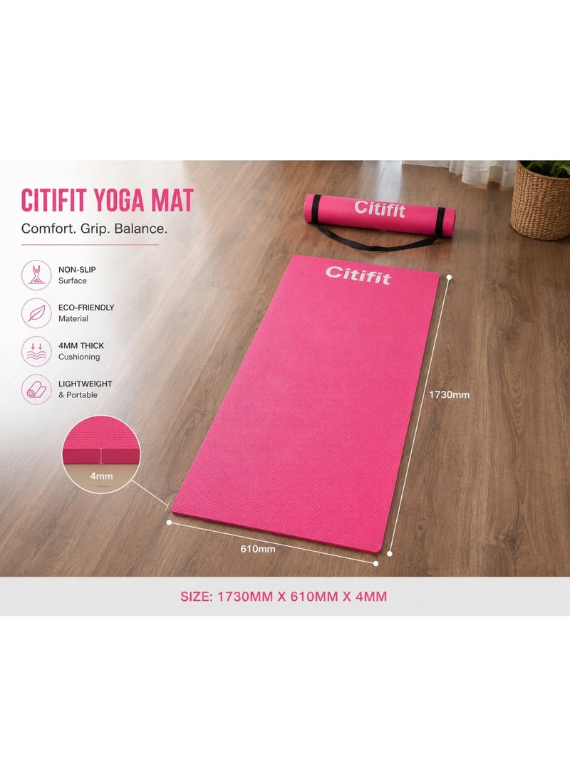 Citifit Yoga Mat 4mm Assorted Colours I Red I Blue I Purple I Lightweight Non-Slip Mat for Yoga, Pilates & Core Exercises. - Image 2