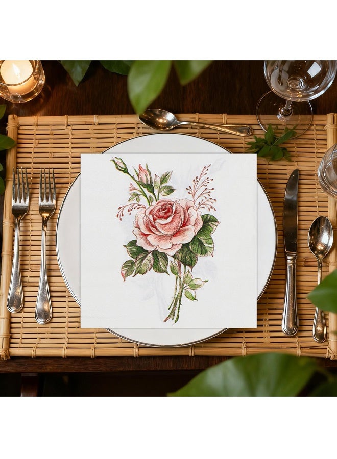 40 PCS Beverage Napkins, Cocktail Napkins with Vintage Pink Ivory Rose Decorative for Wedding Party Restaurant, Soft Paper Disposable - Image 4