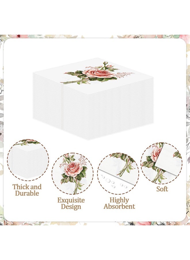 40 PCS Beverage Napkins, Cocktail Napkins with Vintage Pink Ivory Rose Decorative for Wedding Party Restaurant, Soft Paper Disposable - Image 3