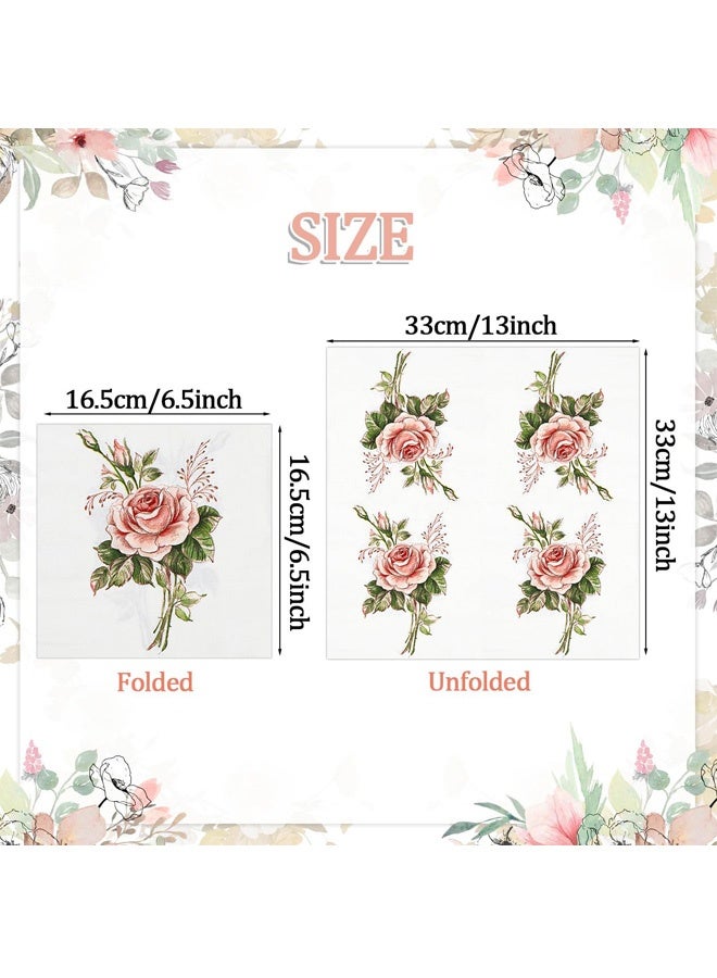 40 PCS Beverage Napkins, Cocktail Napkins with Vintage Pink Ivory Rose Decorative for Wedding Party Restaurant, Soft Paper Disposable - Image 2