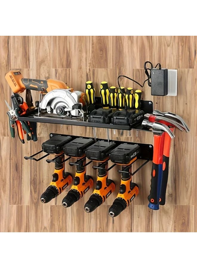 Single Layer Wall Mounted Heavy Duty Tool Organizer Rack Black Metal Storage - Image 1