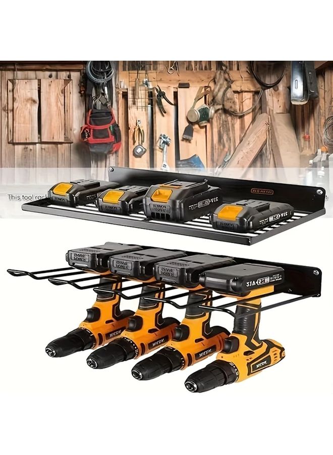 Single Layer Wall Mounted Heavy Duty Tool Organizer Rack Black Metal Storage - Image 4