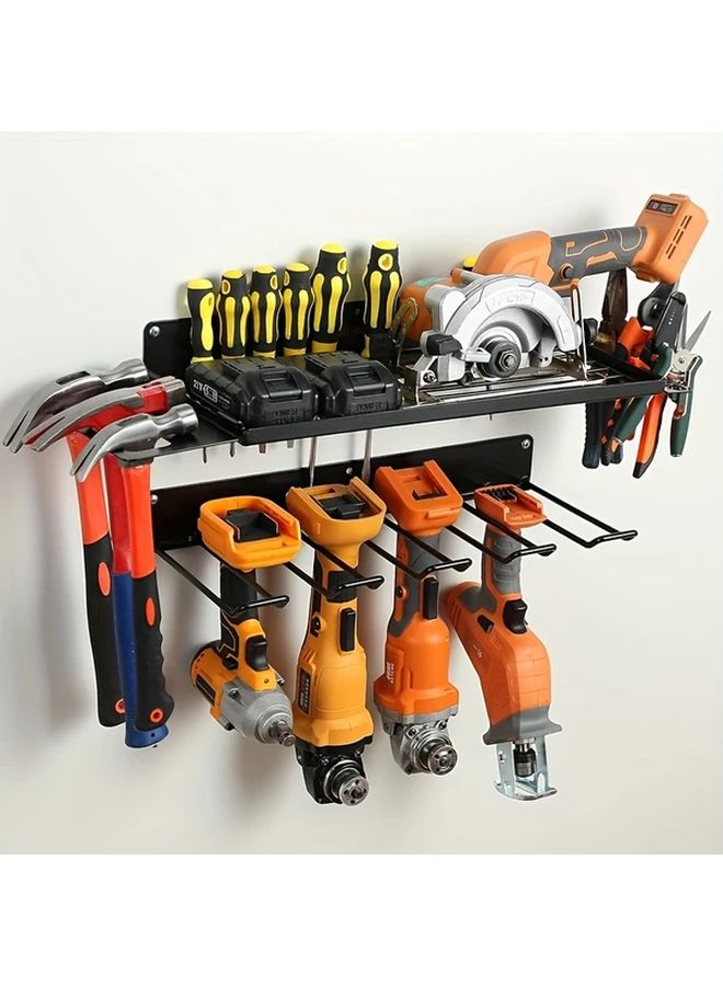 Single Layer Wall Mounted Heavy Duty Tool Organizer Rack Black Metal Storage - Image 2