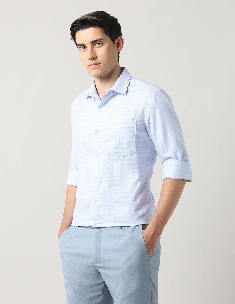 Arrow Light Blue Dobby Graph Checked Autopress Shirt for Men | Best Price UAE
