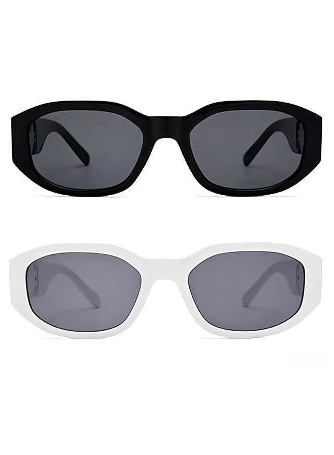 GD 2 Pcs Retro Cat Eye Sunglasses with Gold Decor Trendy Rectangle Sunglasses Small Frame Sunglasses for Women Streetwear Parties Daily Wear Photoshoots and Gifts (Black/White) - Image 3