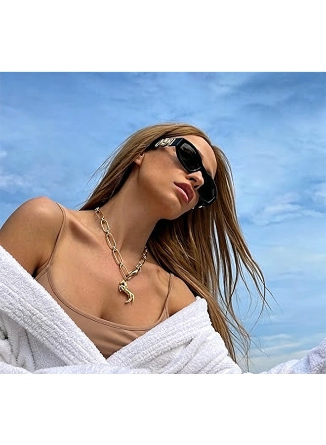 GD 2 Pcs Retro Cat Eye Sunglasses with Gold Decor Trendy Rectangle Sunglasses Small Frame Sunglasses for Women Streetwear Parties Daily Wear Photoshoots and Gifts (Black/White) - Image 5