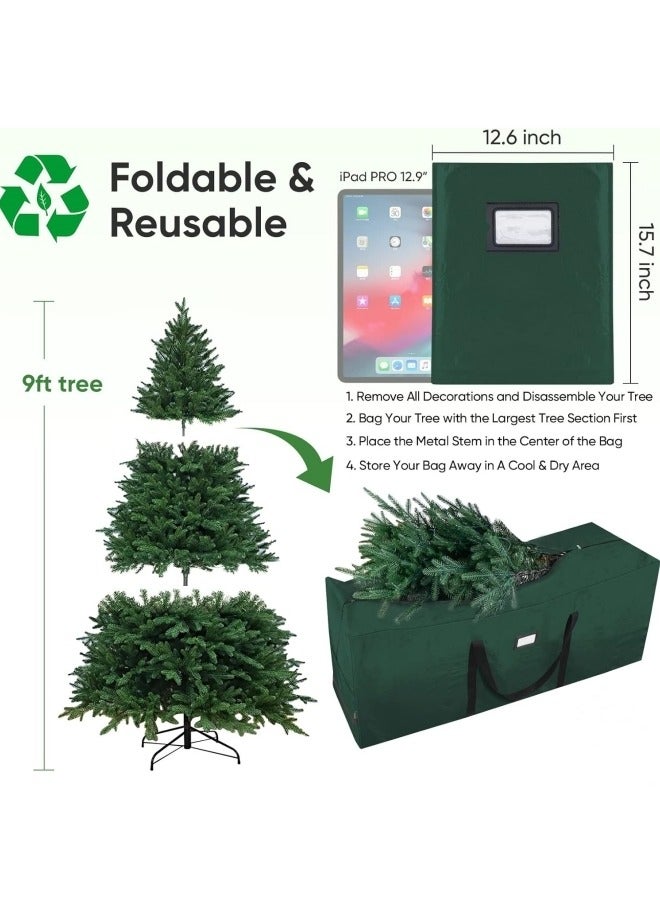 GGEROU حقيبة تخزين شجرة عيد الميلاد الكبيرة جداً بطول 9 أقدام مع مقابض معززة وسحابات مزدوجة لفتح واسع باللون الأخضر - Image 3