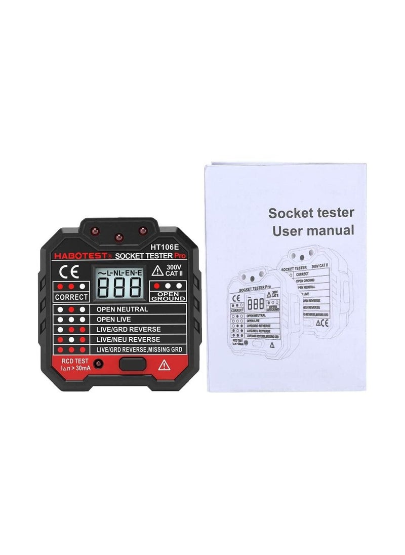 Advanced RCD Electric Socket Tester Automatic Neutral Live Earth Wire Testing Circuit Tester Wall Plug Breaker Finder Electric Leakage Test with Voltage Backlight LCD Display