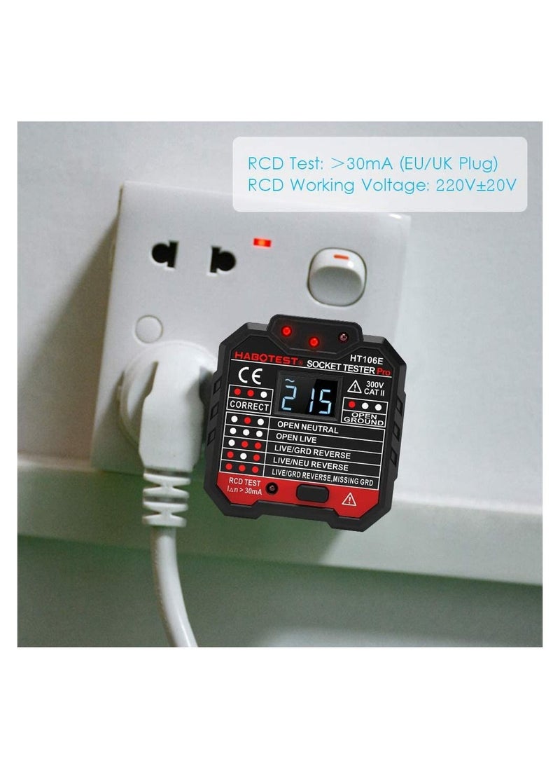 Advanced RCD Electric Socket Tester Automatic Neutral Live Earth Wire Testing Circuit Tester Wall Plug Breaker Finder Electric Leakage Test with Voltage Backlight LCD Display